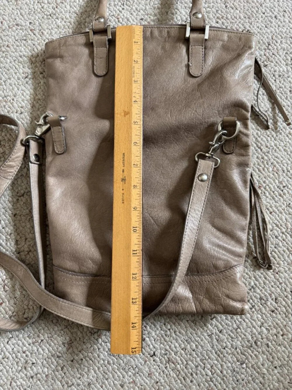 Garnet Hill Leather Foldover bag Crossbody Beige Taupe Neutral